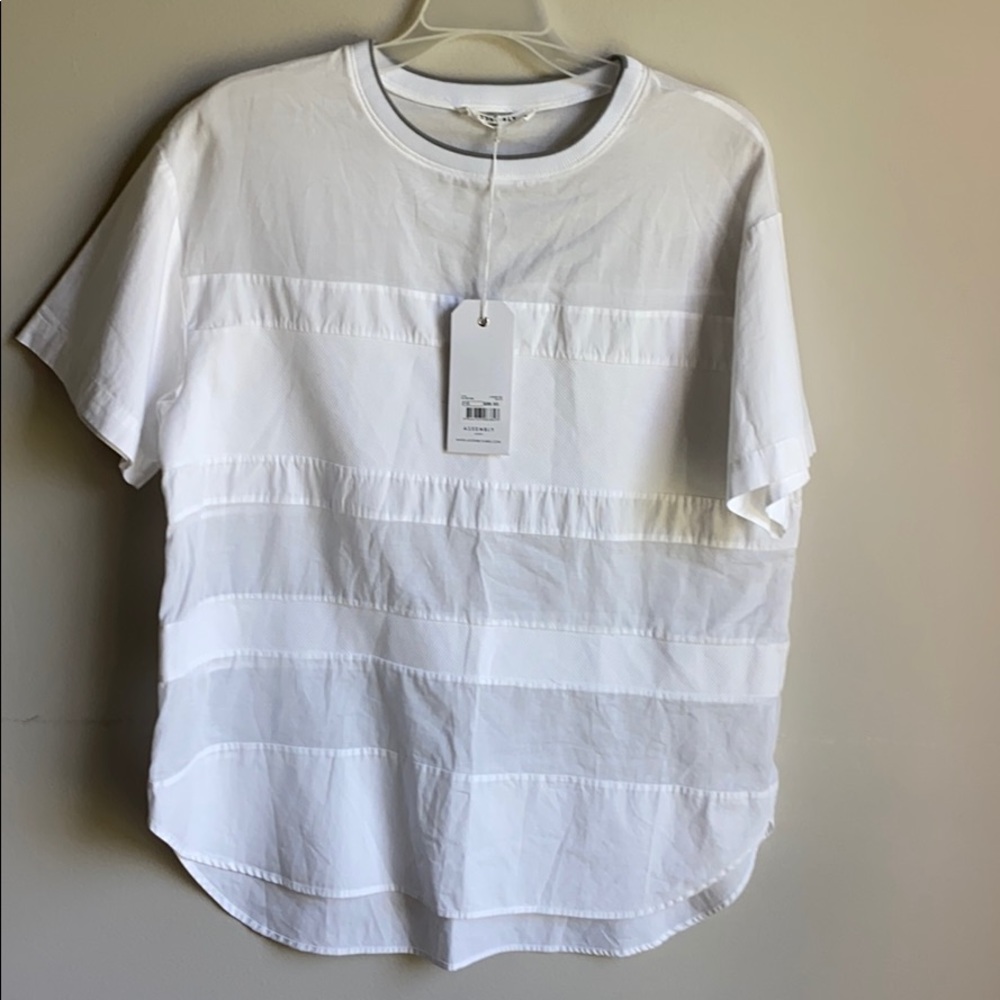 NWT Assembly label white linear short sleeve shirt